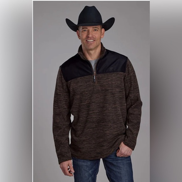 Roper Men's Brown & Black 3/4 Zip Micro Fleece Pullover 0692-6171 large - Picture 1 of 8